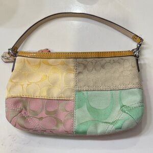 Coach Pastel Patchwork Wristlet in Yellow, Pink, Mint, Cream